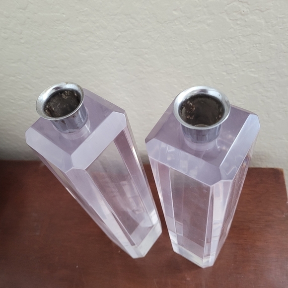 Vintage Ritts Astrolite Lucite Candle Holders MCM Set of 2 - Picture 3 of 8